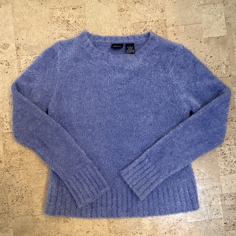 VTG Xhilaration Y2K Millennial Fuzzy Knit Pullover Sweater Purple Crewneck Sz L